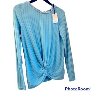 Juicy Couture Twist Bottom Winter Shine Sweater in Cerulean Sky NWT